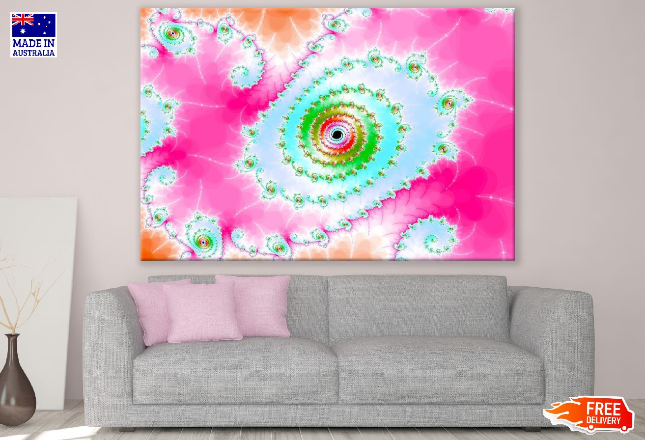 Pink & Green Fractal Spiral Abstract Design Print 100% Australian Made