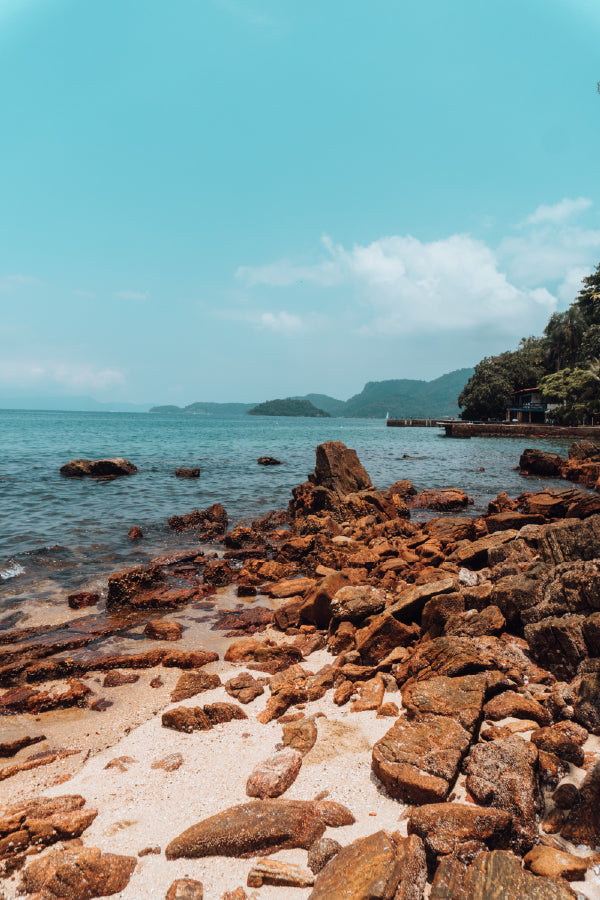 Rocks near Seashore with Blue Sky Photograph Print 100% Australian Made
