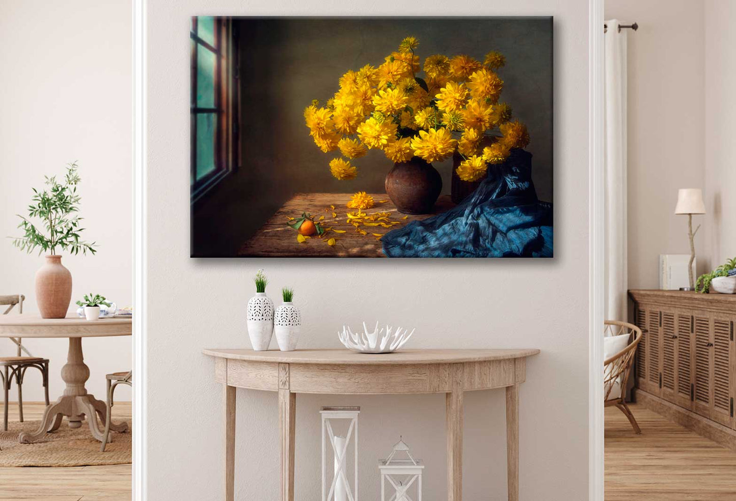 Bella Home Yellow Flower Vase on Table Print Canvas Ready to hang