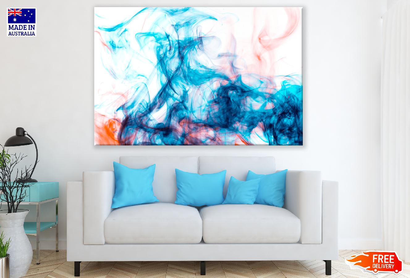 Blue & Orange Smoke Abstract Design Print 100% Australian Made