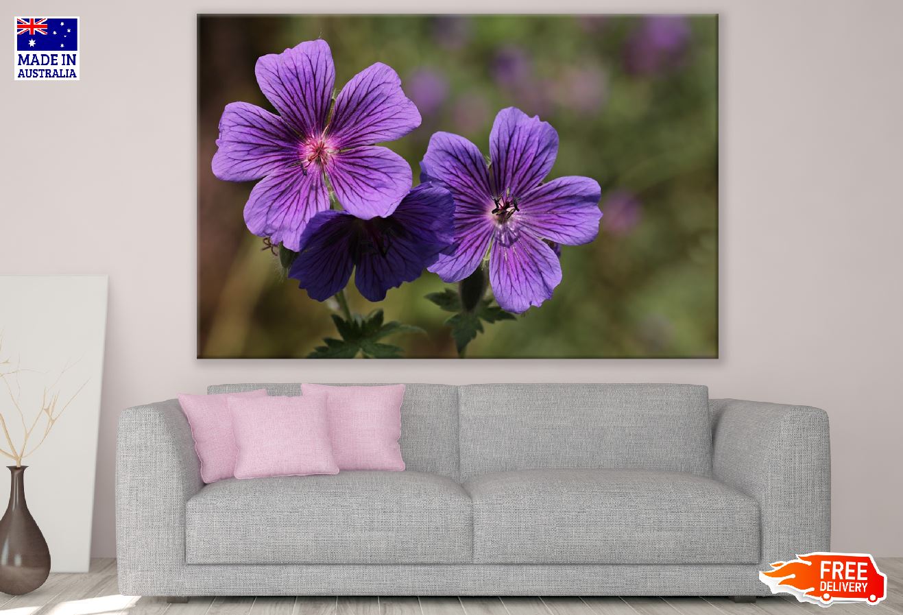 Purple Cranesbill Flowers Closeup Photograph Print 100% Australian Made