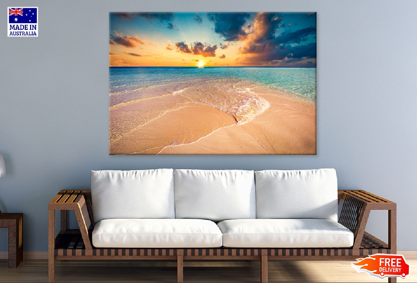 Sand with Sea Waves Island Sunset Photograph Print 100% Australian Made