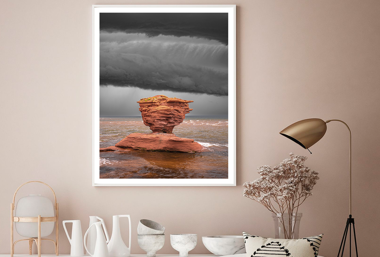 Rock On Sea & B&W Sky View Photograph Home Decor Premium Quality Poster Print Choose Your Sizes
