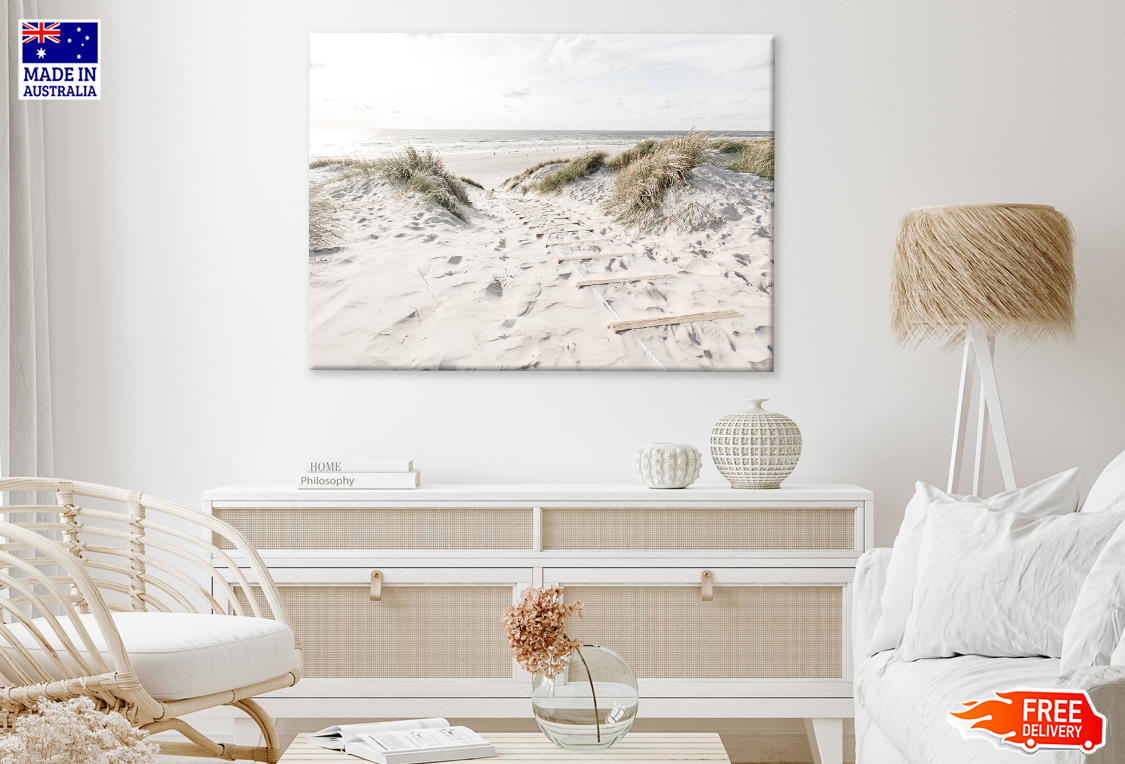 Grass On Sea Shore & Skyline View Print 100% Australian Made