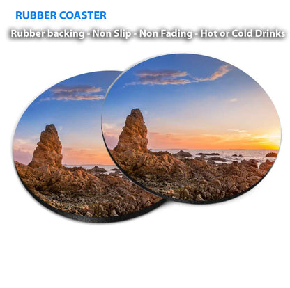 Seascape With Stone During Sunset Coasters Wood & Rubber - Set of 6 Coasters