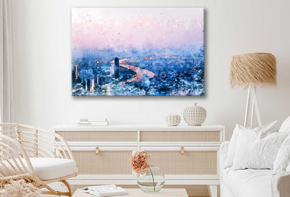 Bella Home Abstract City Watercolor Painting Print Canvas Ready to hang