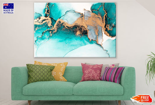 Blue Gold & White Abstract Design Print 100% Australian Made