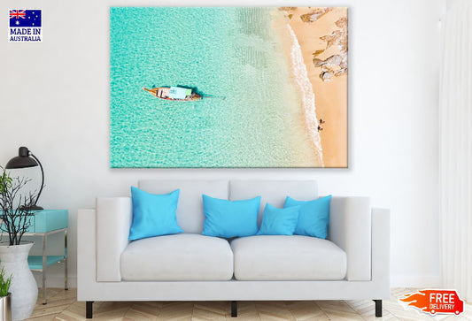 Boat on Ocean & Sandy Beach Aerial Photograph Print 100% Australian Made