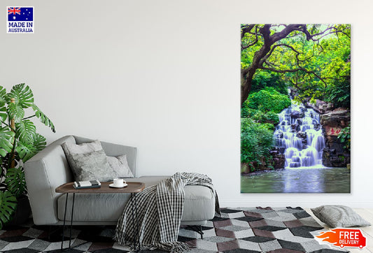 Waterfall in Green Tree Forest Photograph Print 100% Australian Made