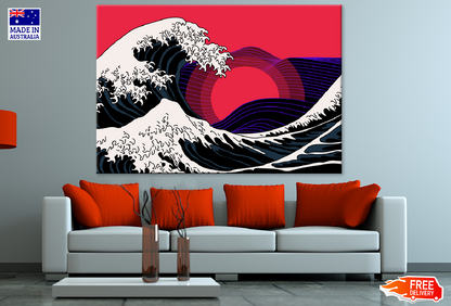 Sea Waves & Sun Illustration Print 100% Australian Made