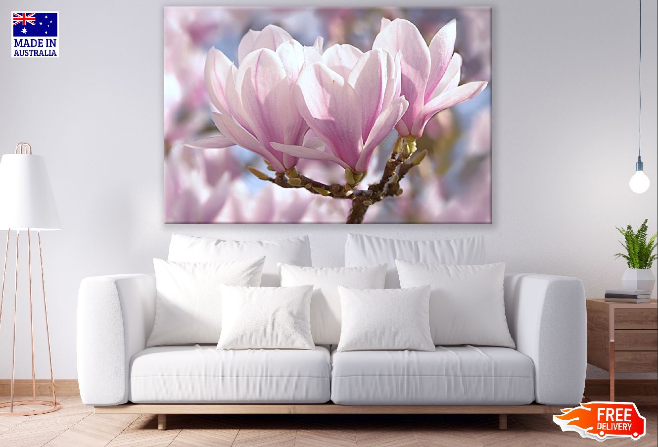 White Pink Magnolia Flowers Closeup Photograph Print 100% Australian Made