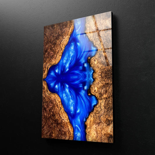 Wooden Marble With Epoxy Resin Blue Acrylic Glass Print Tempered Glass Wall Art 100% Made in Australia Ready to Hang