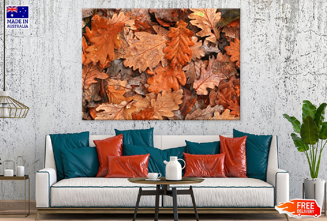 Orange & Brown Oak Leaves View Photograph Print 100% Australian Made