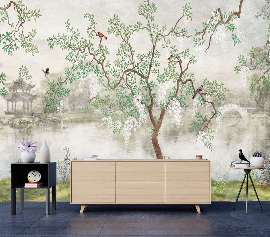 Wallpaper Murals Peel and Stick Removable Tree & Birds Painting High Quality