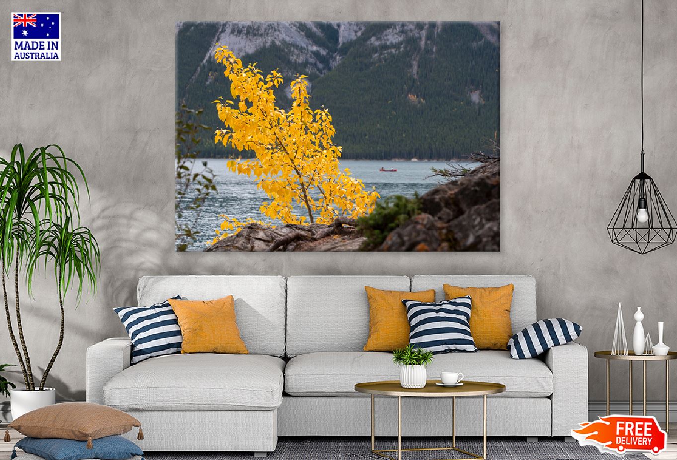 Autumn Yellow Tree Near Lake View Photograph Print 100% Australian Made