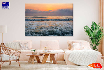 Seascape with Splash Wave Sea Sunset Scenery Print 100% Australian Made