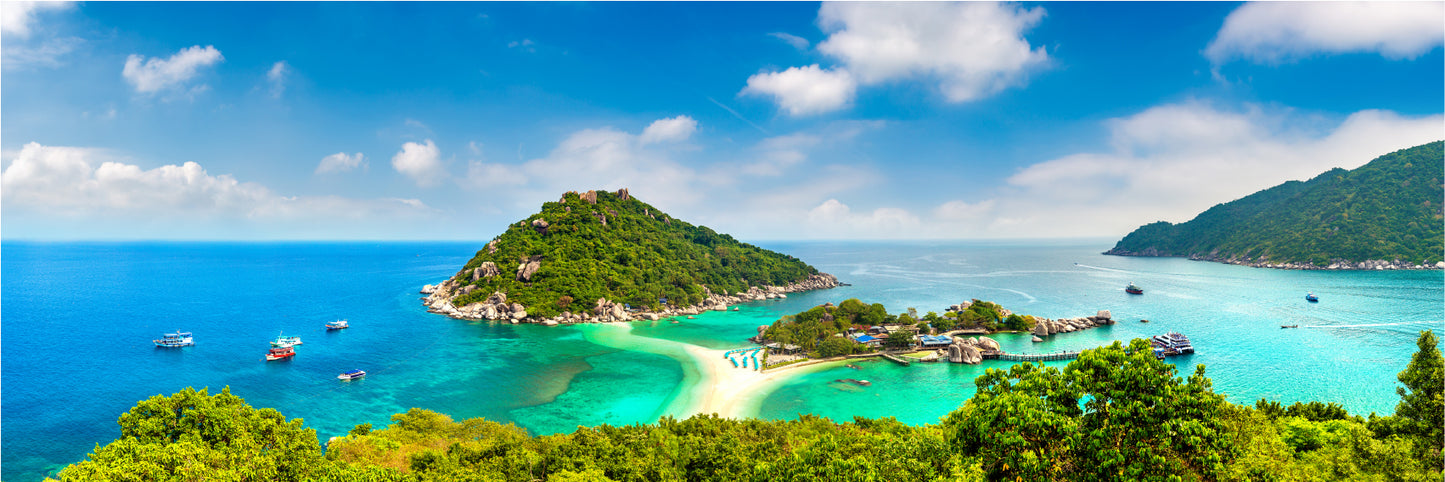 Panoramic Canvas Nang Yuan Island With Houses & Ocean High Quality 100% Australian Made Wall Canvas Print Ready to Hang