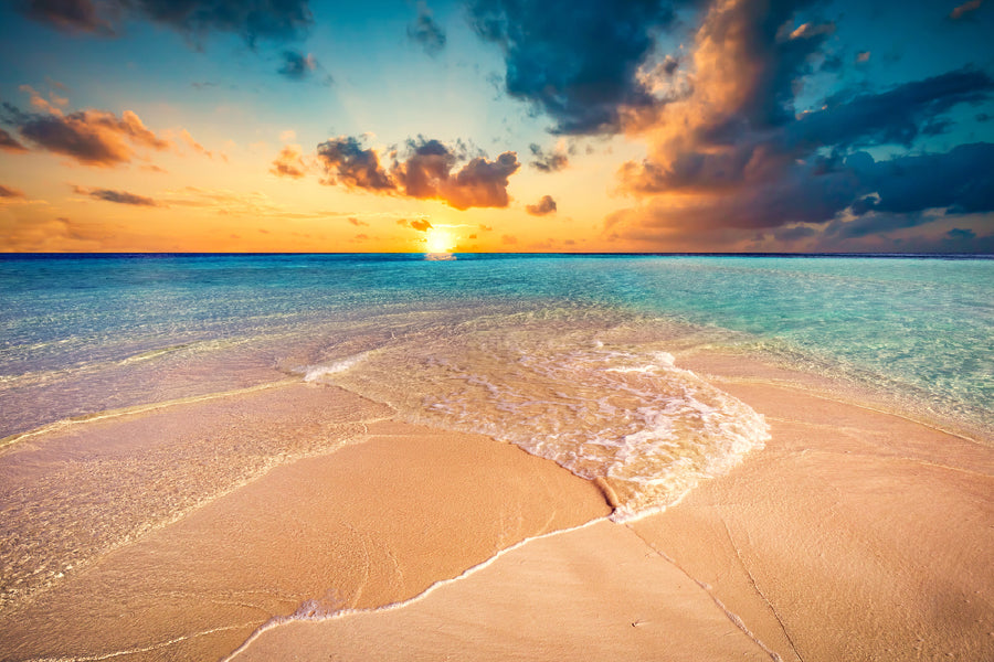Sand with Sea Waves Island Sunset Photograph Print 100% Australian Made