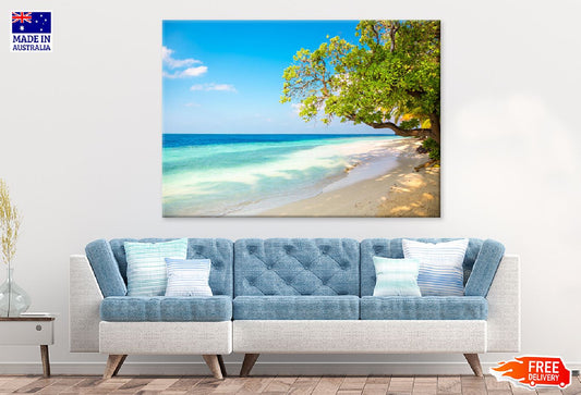 Blue Sandy Beach View in Maldives Photograph Print 100% Australian Made