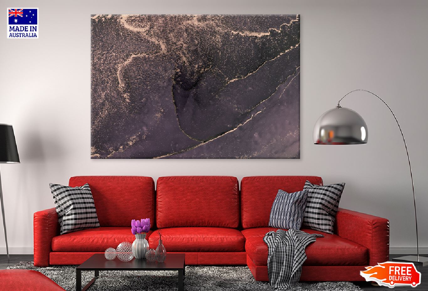 Black Purple & Gold Abstract Design Print 100% Australian Made