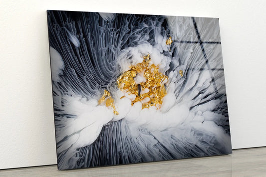 Black White & Gold Abstract Design Acrylic Glass Print Tempered Glass Wall Art 100% Made in Australia Ready to Hang