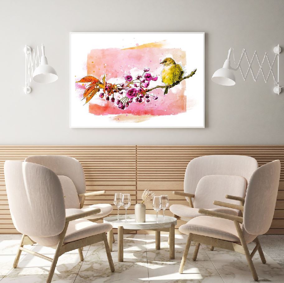 Bird on Flower Tree Painting Home Decor Premium Quality Poster Print Choose Your Sizes