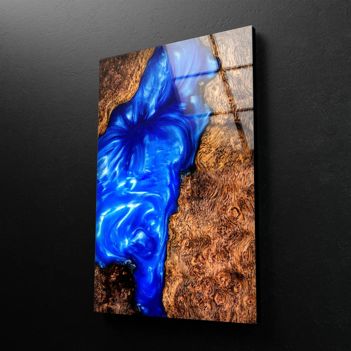 Wooden Marble With Epoxy Resin Blue Acrylic Glass Print Tempered Glass Wall Art 100% Made in Australia Ready to Hang