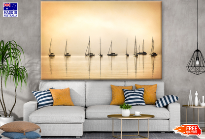 Stunning View of Boats on Sea in Sunset Photograph Print 100% Australian Made