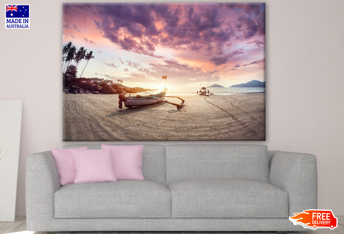 Stunning Sea View with Boats on Shore in Sunset Photograph Print 100% Australian Made