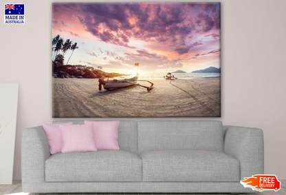 Stunning Sea View with Boats on Shore in Sunset Photograph Print 100% Australian Made