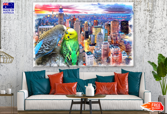 Love Birds & City Building View Painting Print 100% Australian Made