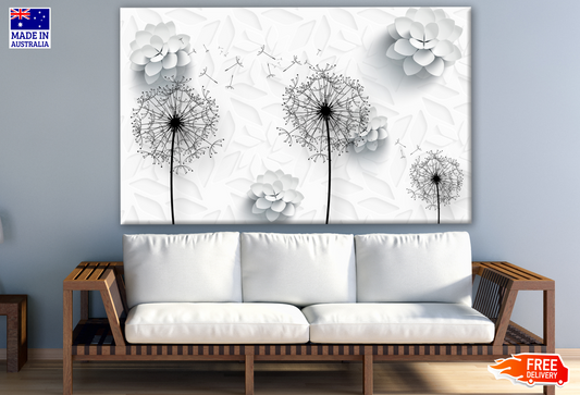 Dandelion Flowers & Floral 3D B&W Design Print 100% Australian Made