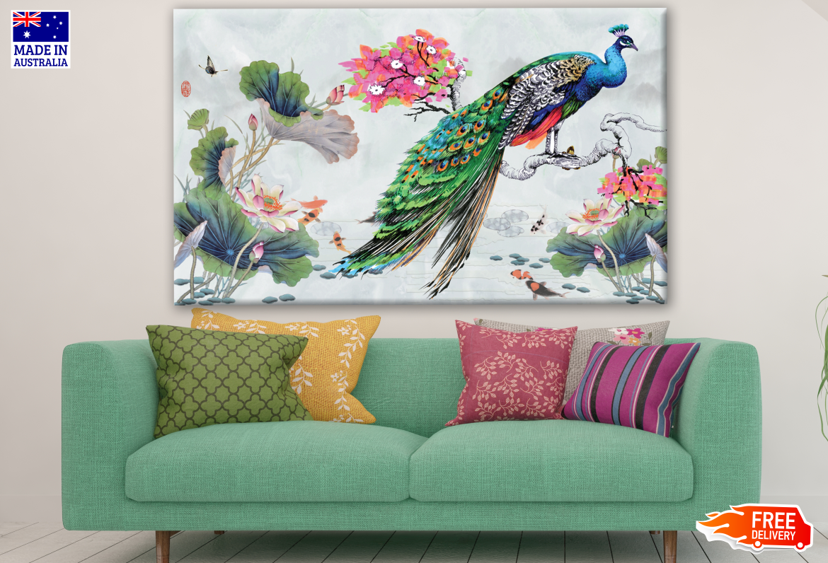 Peacock & Floral Painting Print 100% Australian Made