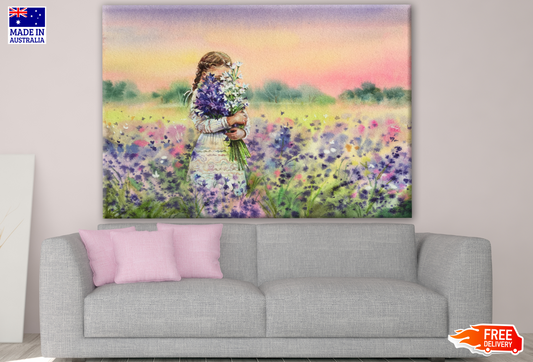 Little Girl in a Field of Flowers Painting Print 100% Australian Made