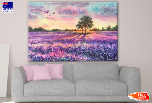 Lavender Field Sunset Painting Print 100% Australian Made