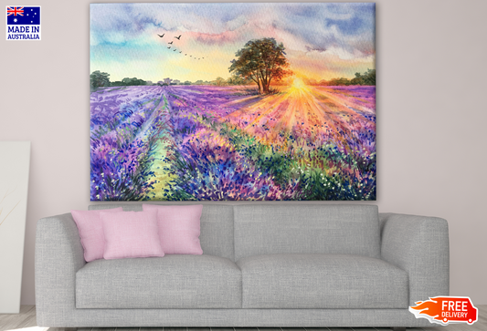 Lavender Field Sunset Painting Print 100% Australian Made