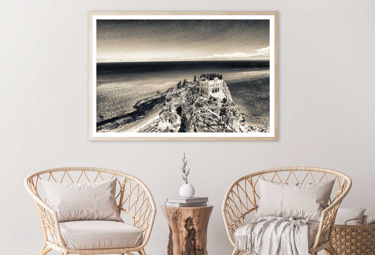 Tropea Coastline Aerial B&W View Photograph Home Decor Premium Quality Poster Print Choose Your Sizes