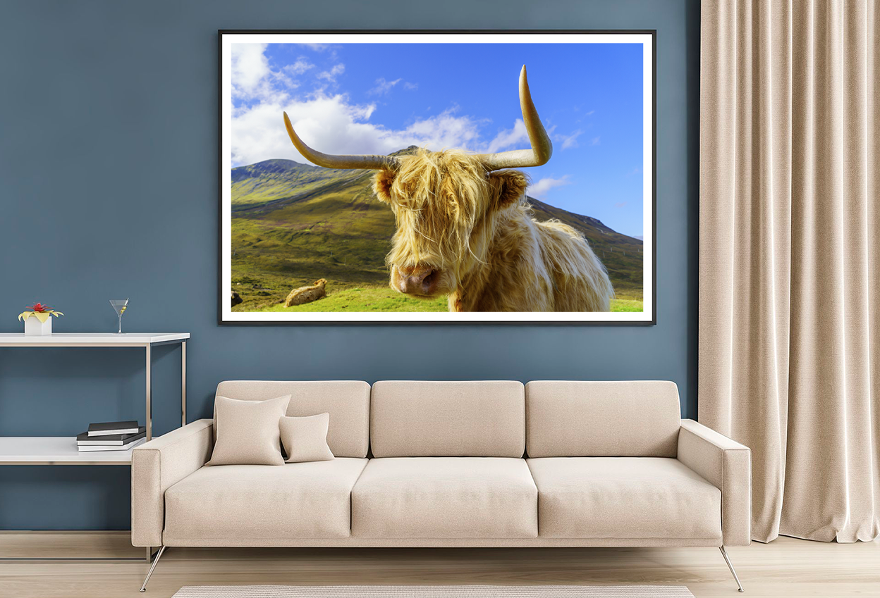 Highland Cow & Mountain View Photograph Home Decor Premium Quality Poster Print Choose Your Sizes