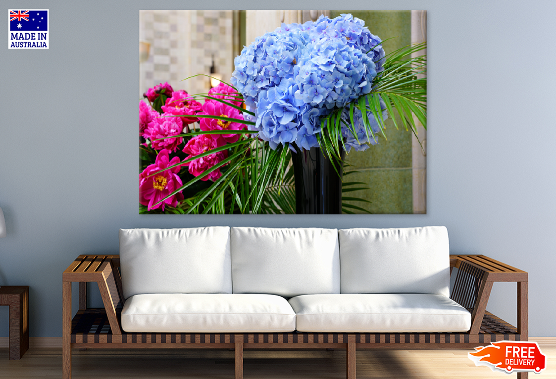 Blue & Pink Flowers Closeup Photograph Print 100% Australian Made