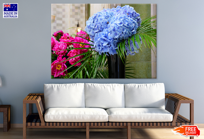 Blue & Pink Flowers Closeup Photograph Print 100% Australian Made
