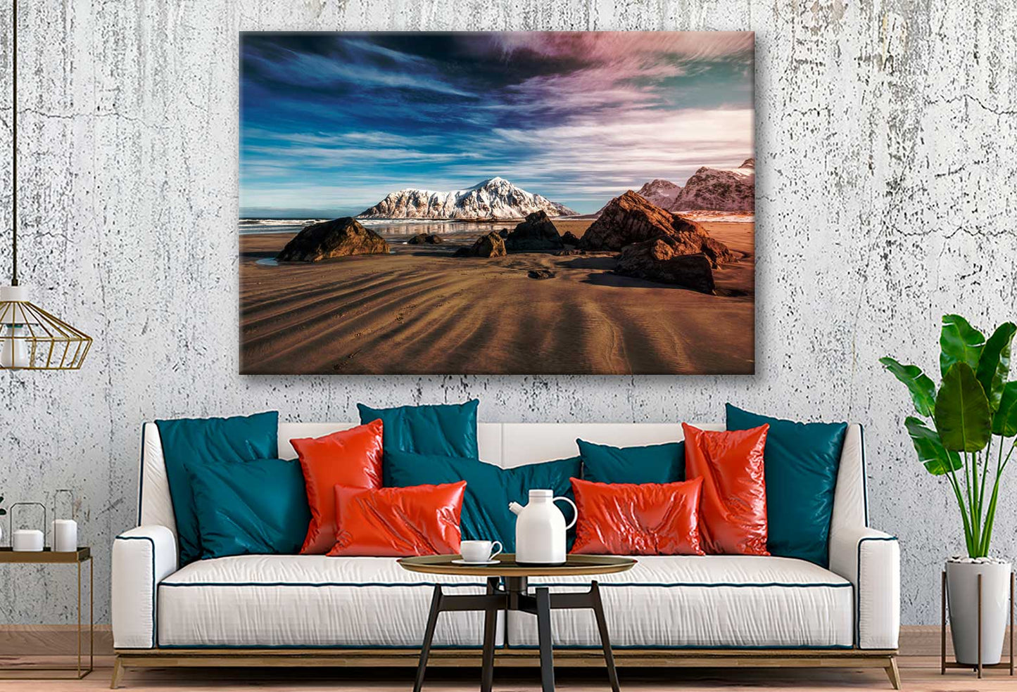 Bella Home Snow Mountains near Sea Sunset Print Canvas Ready to hang