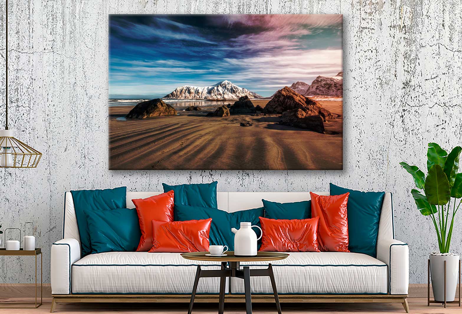 Bella Home Snow Mountains near Sea Sunset Print Canvas Ready to hang