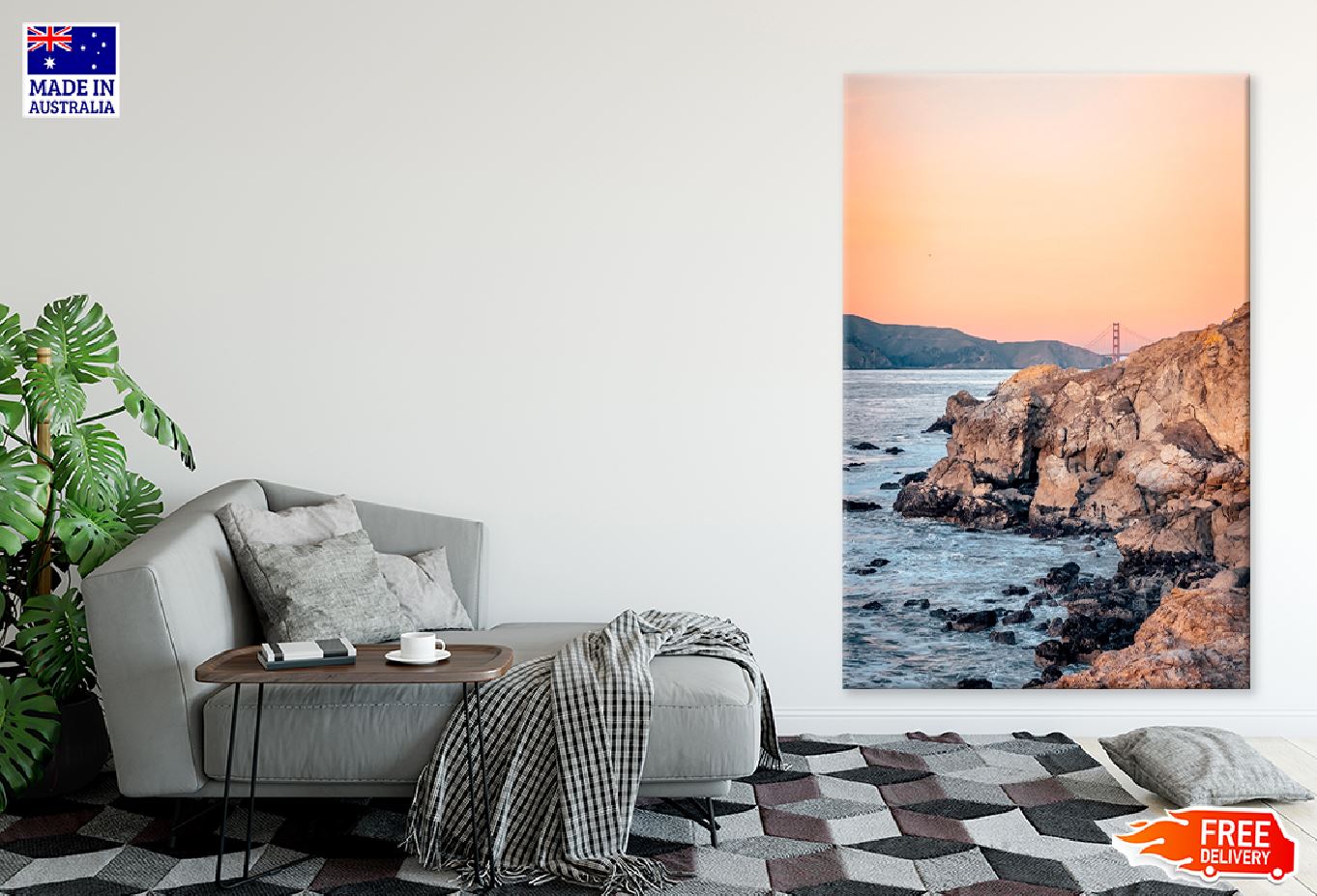 Beach Waves on Rocks Sunset View Photograph Print 100% Australian Made