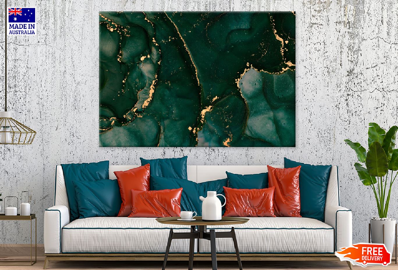 Dark Green & Gold Abstract Design Print 100% Australian Made