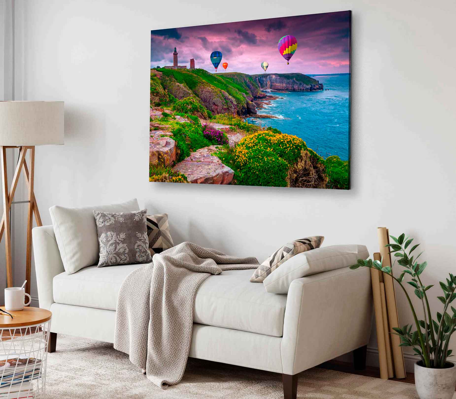 Bella Home Hot Air Balloons & Sea Coastal Print Canvas Ready to hang