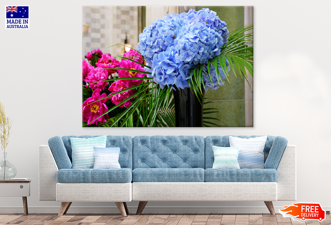 Blue & Pink Flowers Closeup Photograph Print 100% Australian Made