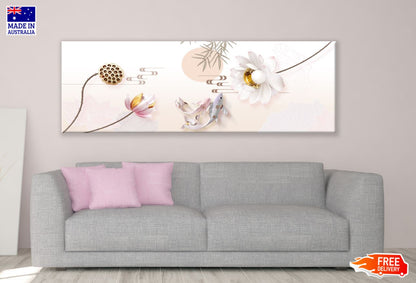 Panoramic Canvas 3D White & Golden Floral Design High Quality 100% Australian made wall Canvas Print ready to hang