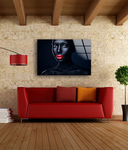 Girl with Black Makeup & Red Lips Photograph Acrylic Glass Print Tempered Glass Wall Art 100% Made in Australia Ready to Hang