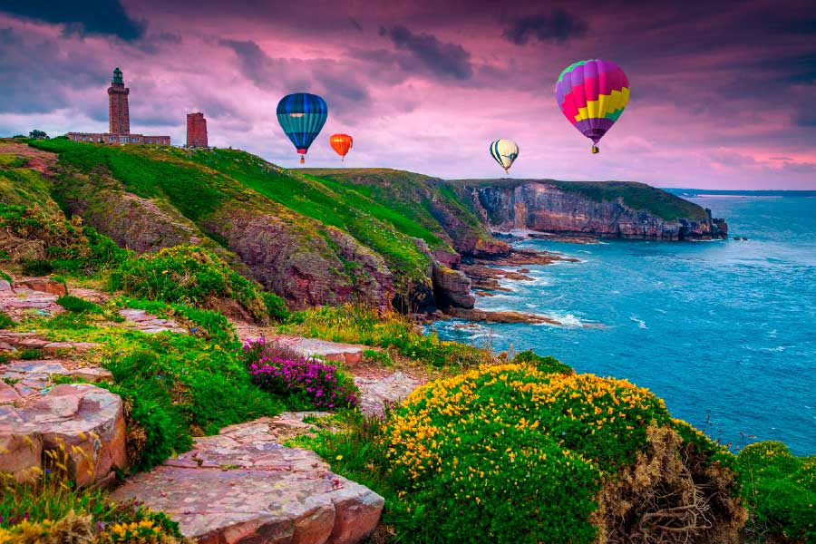 Bella Home Hot Air Balloons & Sea Coastal Print Canvas Ready to hang