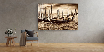 Boats on Sea Vintage Print Tempered Glass Wall Art 100% Made in Australia Ready to Hang